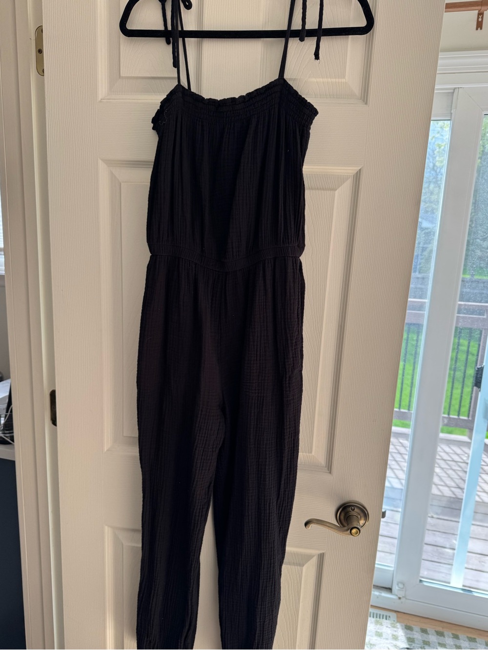 Z Supply Black Textured Tie-Strap Jumpsuit